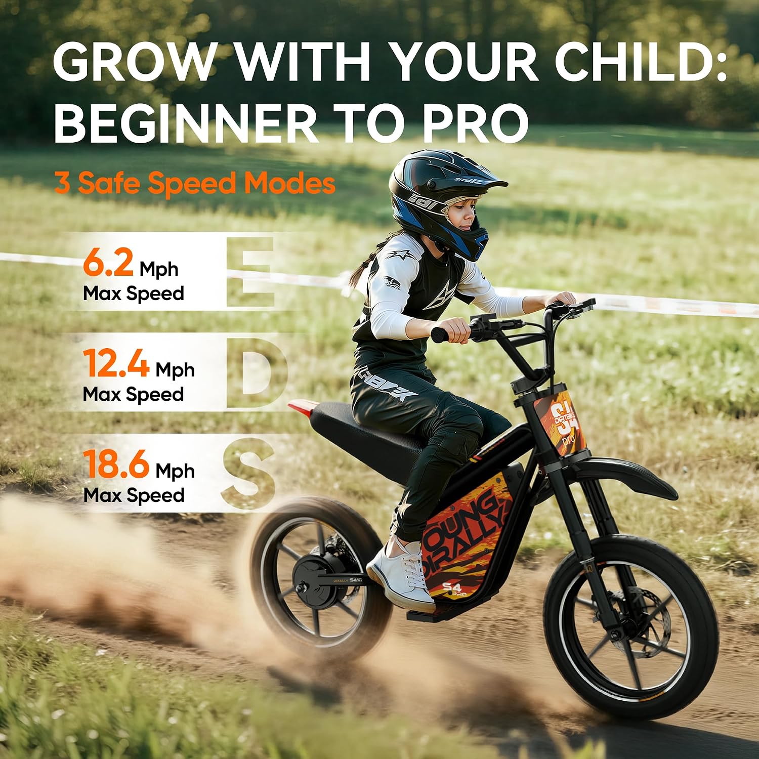 eAhora S4 Pro 48V Electric Dirt Bike for Kids 8-14, Peak 1200W Motor 3-Speed Up to 26.8MPH, 37 Miles Range Kids Electric Motorcycle, Hydraulic Brakes, Inverted Suspension, Orange