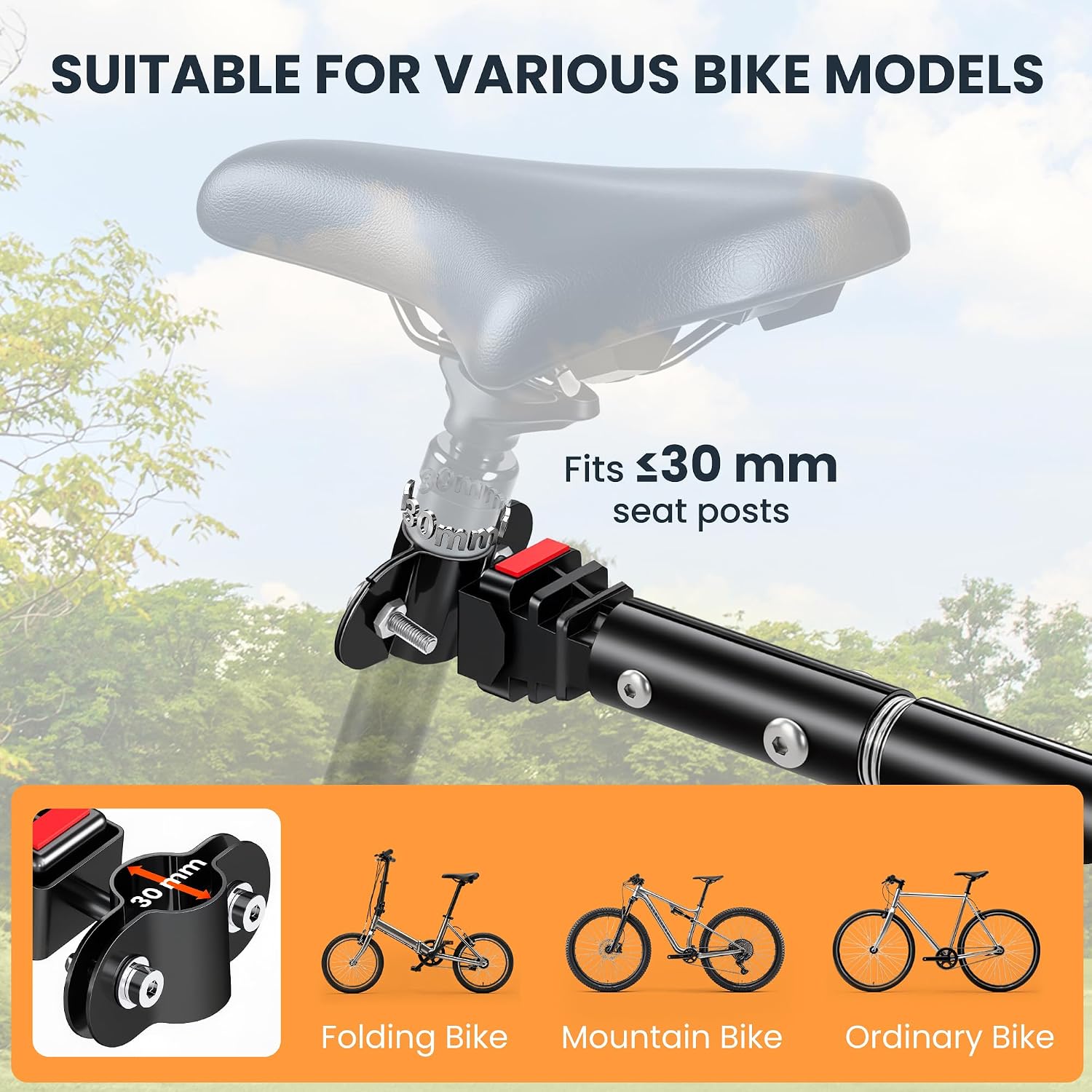 Aosom Bike Cargo Trailer, Bicycle Trailer, Heavy-Duty Bike Wagon Cart, Foldable Compact Storage, with Universal Hitch, 16' Wheels, 88 lbs. Capacity, Black