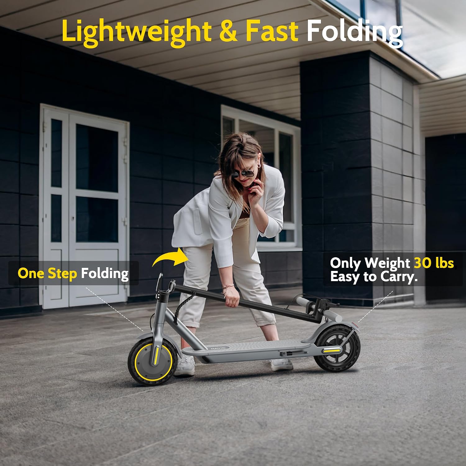 NAVIC Electric Scooter with Dual Suspension, 8.5'/10' Tires, 350W/500W Motor, 19/22 Mph, Max 22/25/27/49Miles Range, Foldable E Scooter for Adults with Braking, App Control