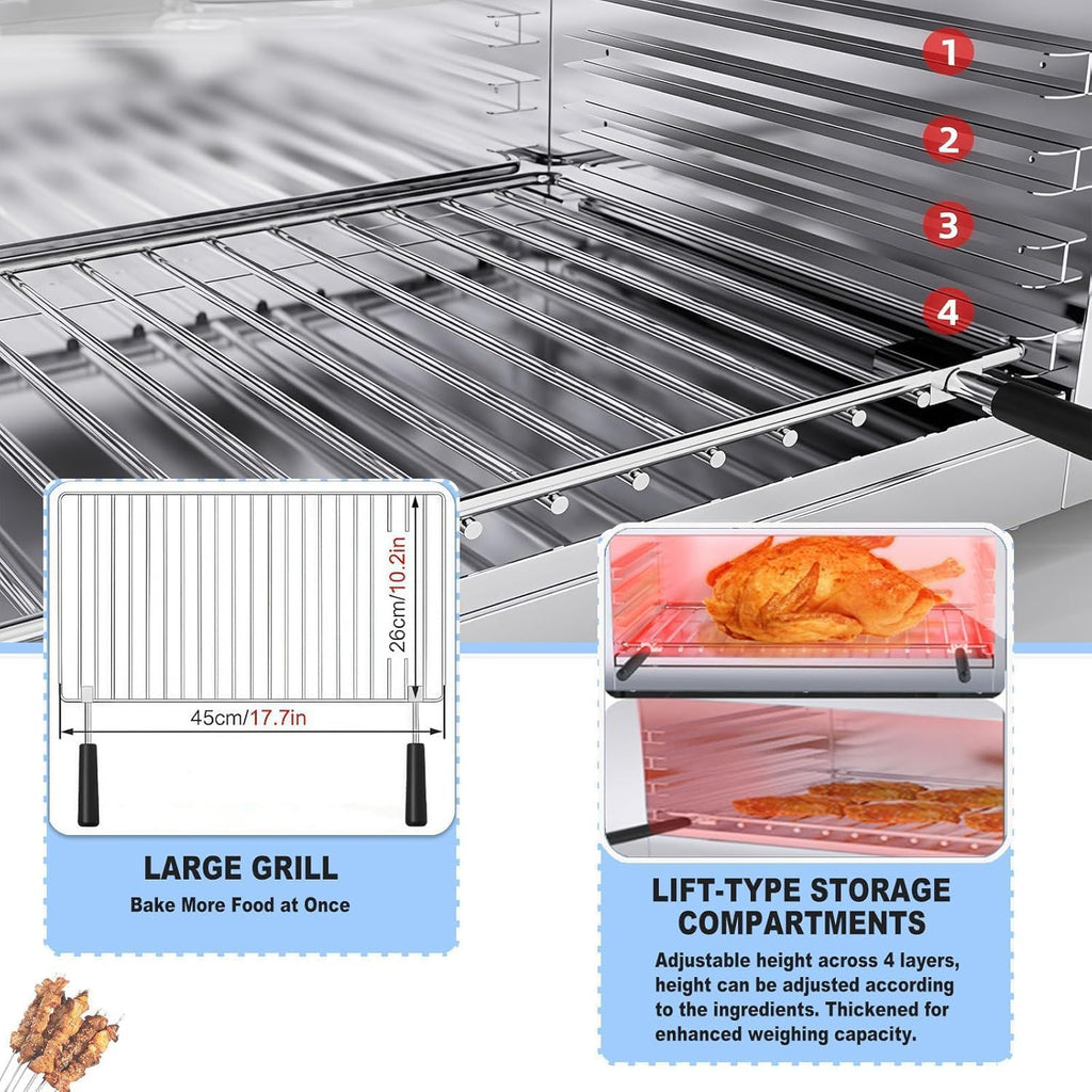 Salamander Broiler, Electric Raclette Grill Melter, Commercial Wall Mount Stainless Steel Toaster Oven 50℃-300℃ for Cheese Steak Meat