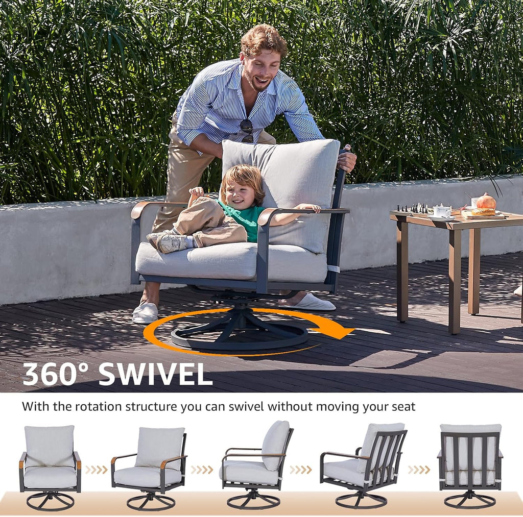 NATURAL EXPRESSIONS Outdoor Bistro Set,3 Piece Swivel Glider Rocking Chairs Patio Conversation Furniture Set with 2 Rockers,Metal Table,6' Thick Cushions for Backyard, Porch,Balcony,350lbs