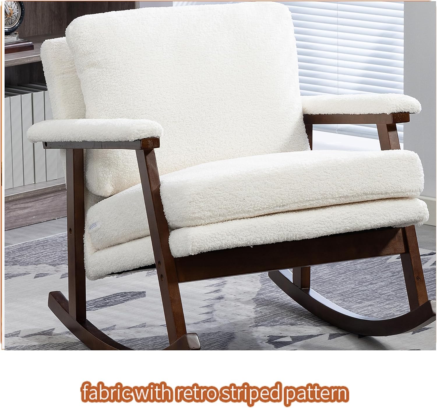 Nursery Rocking Chair Velvet Upholstered Accent Rocker Chair with Backrest Comfy Soft Rocker Glider Solid Rubber Wood Leg for Bedroom Living Room Nursing Room, Antique White