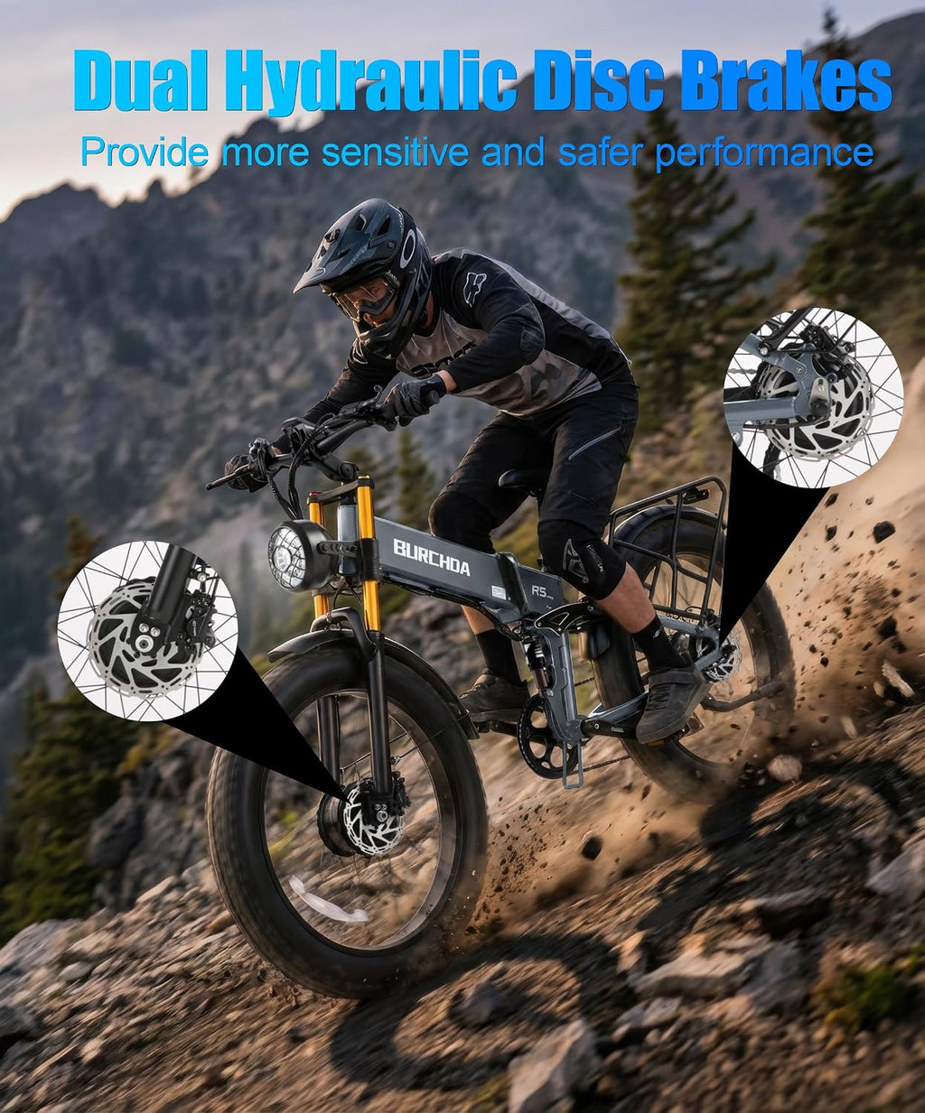 2026 Dual Motor Electric Bike for Adults AWD 5000W/3000W Peak 40 MPH/30 MPH E Dirt Bike, 52V/48V Removable Battery 65/80/150 Miles Max Long Range with Full Suspension 26' Fat Tires Mountain Bike