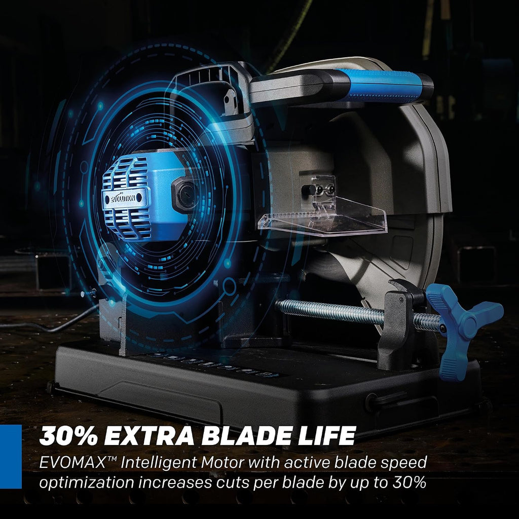 Evolution S15CPS 15' Heavy-Duty Metal Cutting Chop Saw | 3,500+ Cuts with EVOMAX14ST Blade | 15' Blade Compatible | Industrial Power Saw, Soft Start Motor, E-Brake, Precision Shadow Line Guide