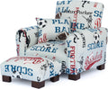 Toddler Personalized Armchair, Kids Upholstered Rocking Chair with Personalization, Toddler Chair with Personalized Name, Comfy Child Armchair (Legs, Sports Print)