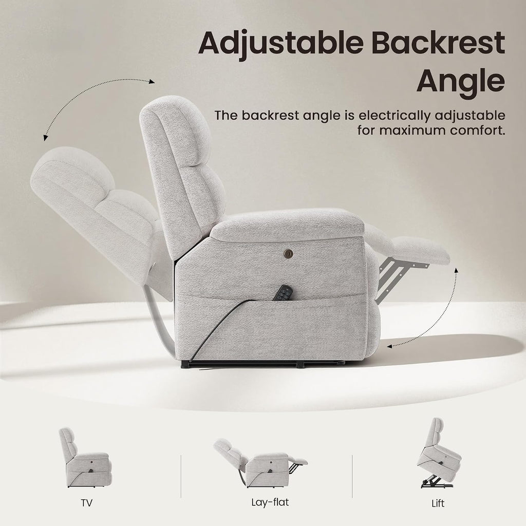 COLAMY Eleva Power Lift Recliner Chair with USB & Type-C Charge, Dual Motors Adjustment Recliner with Padded Upholstered Seat and Armrest, Double Storage Pockets, Beige