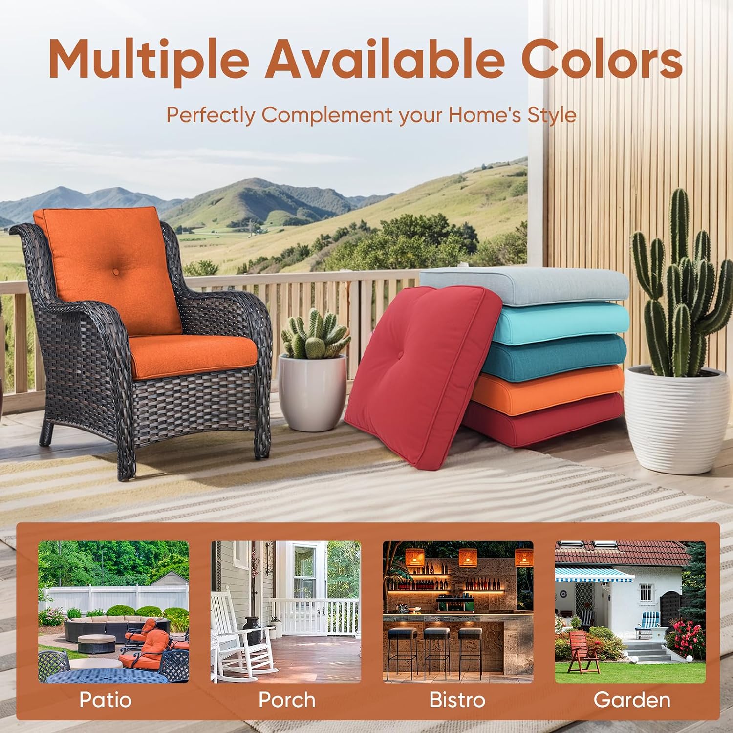 Outdoor Wicker Chair Cushions 2 Packs - Outside High Back Thick Water-Resistant Cushion 22x24 with Zipper Cover for Patio Glider Rocking Chairs Loveseat Couch – Orange/Buckle