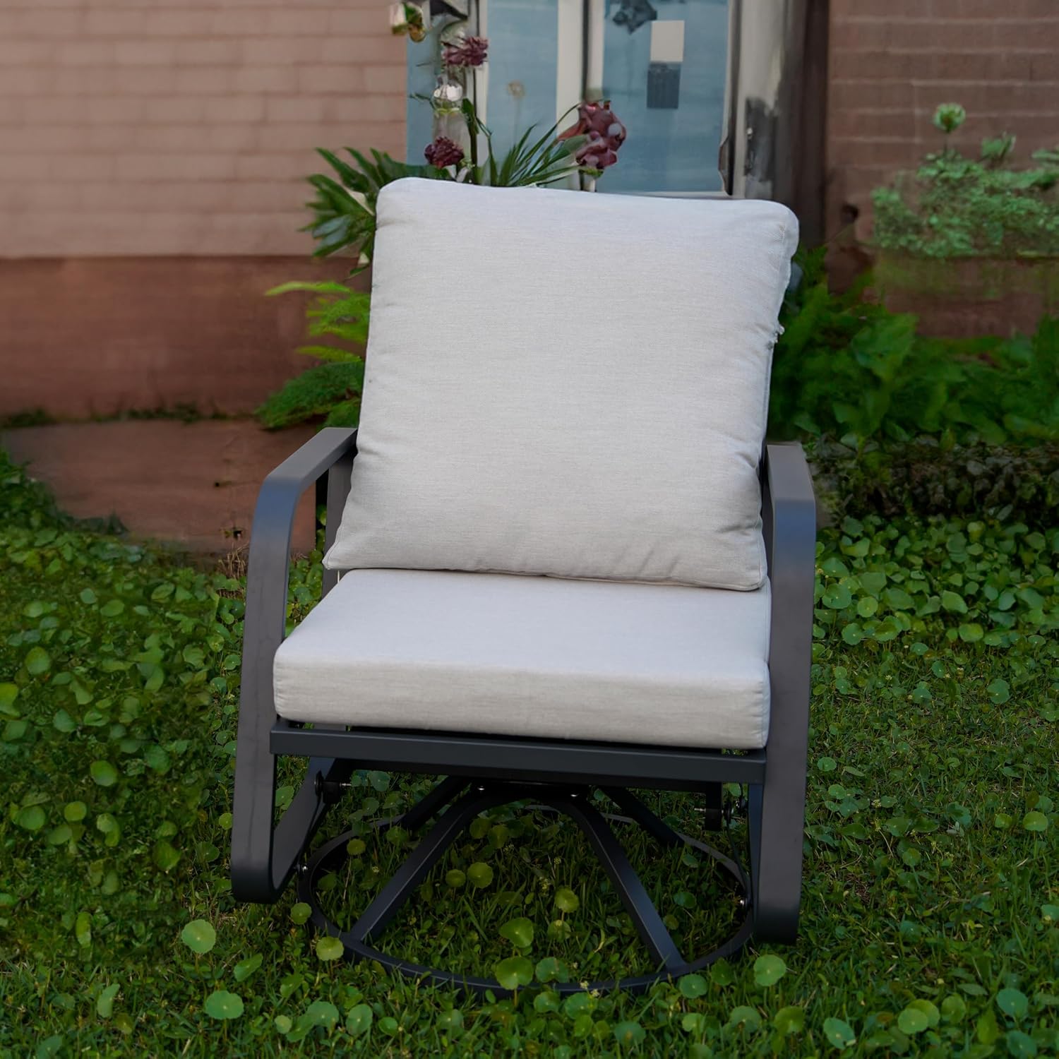 Patio Chairs Swivel Rocker Set: 1Set Aluminum Alloy Ensemble with 360° Swivel Rocking Chairs, Rust-Resistant Frame Cushions -Perfect for Backyard/Deck/Porch/Balcony Decoration (1 Swi vel Chair Only)