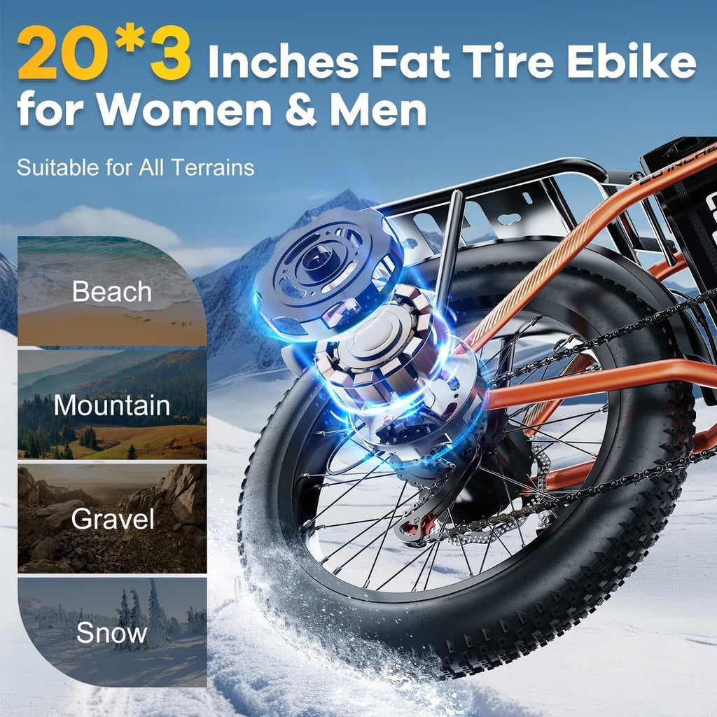 Cybervelo 750W Folding Electric Bike, 48V 20.8AH/50AH Large Removable Battery E-Bike, 80 Miles Max Range, 20' Fat Tire Electric Bike for Adults, Adult Electric Bicycles for Commute