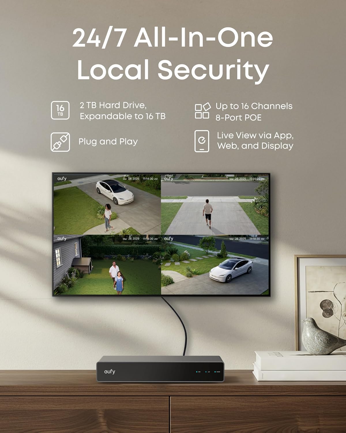 eufy PoE NVR Security System E40, 24/7 Recording,Up to 16CH, 2TB HDD, 4 4K Bullet Cams, Wired Outdoor Cam, 4K UHD, 122° FOV, Color Night Vision, AI Detection, Red and Blue Strobe