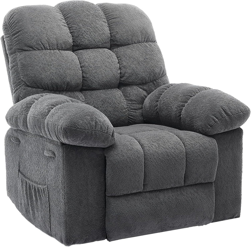Oversized Swivel Rocker Recliner Chair for Adults, Ergonomic 360° Nursery Swivel Rock Recliner,Extra Wide Manual Recliner with Upholstery Overstuffed Soft Rocking Sofa Chair for Ultimate Comfort,Grey