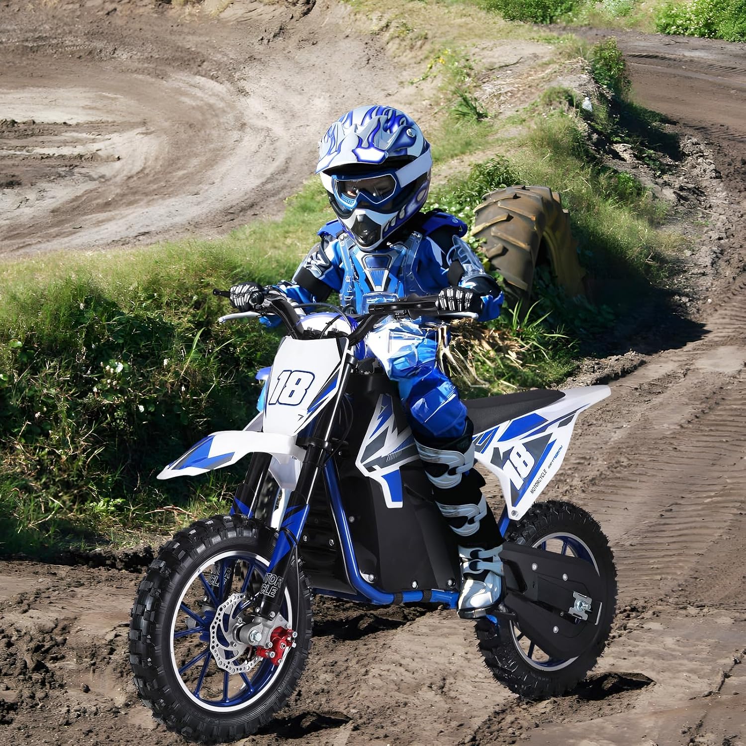 36V Electric Kid Dirt Bike,Off Road Mini Motorcycle,350W Motor Rocket Motorcycle Speed Up to 25 MPH,10 Inch Tires Dirt Bike,Mini Off Road Electric Vehicles Blue
