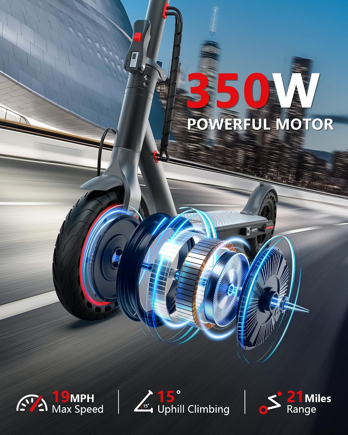 NAVIC Electric Scooter with Dual Suspension, 8.5'/10' Tires, 350W/500W Motor, 19/22 Mph, Max 22/25/27/49Miles Range, Foldable E Scooter for Adults with Braking, App Control