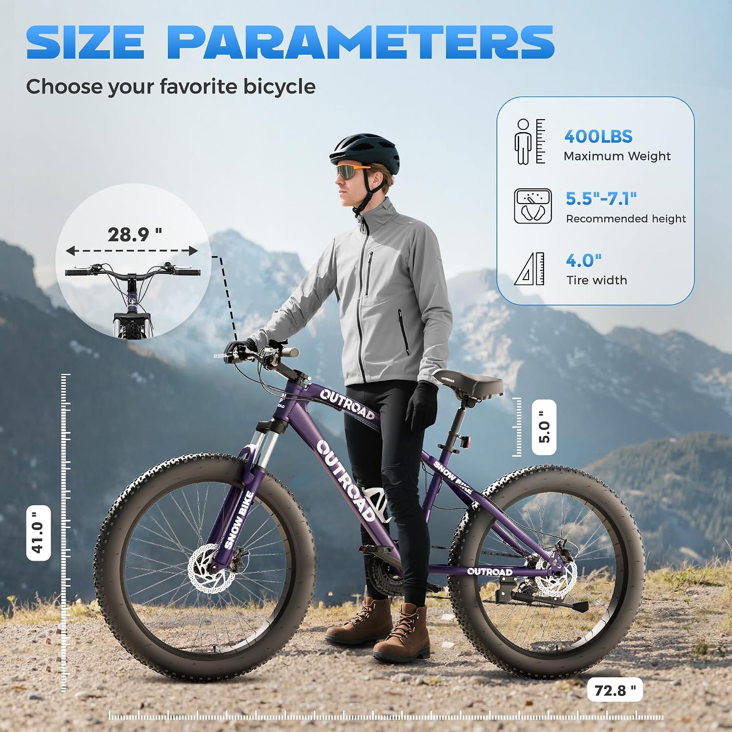 Betterland Outdoor 26 Inch Wheels Fat Tire Mountain Bike, 21-Speed Bicycle with Dual Front Suspension, High Carbon Steel Frame with Double Disc Brake and Anti-Slip Bicycle for Adults