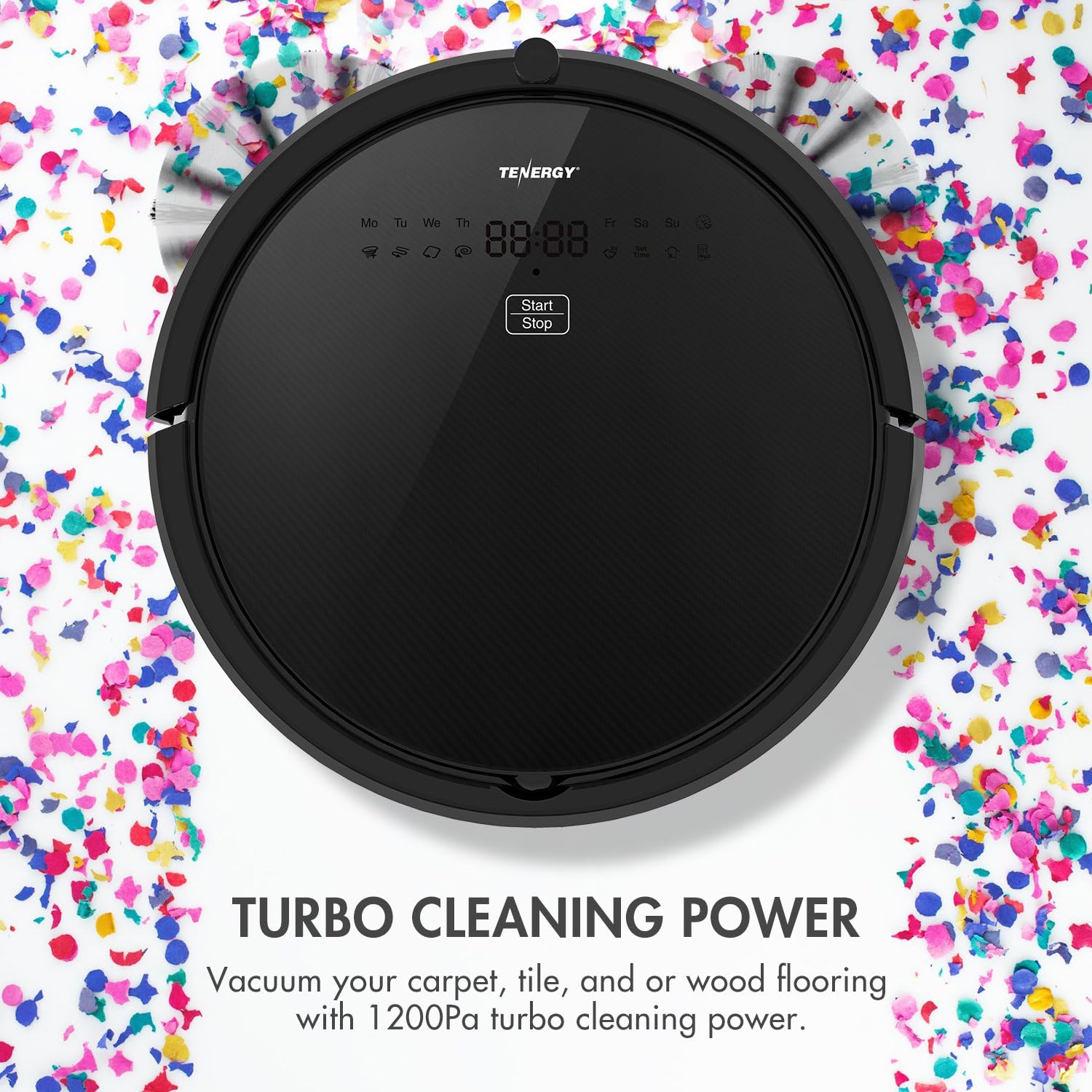 Tenergy Otis Robot Vacuum Cleaner, Max Power Suction Robotic Vacuum, Self-Charging, Smart Sensor, Pet Hair Filter Friendly, Remote Control Vacuum Cleans Hard Floors/Thin Carpets