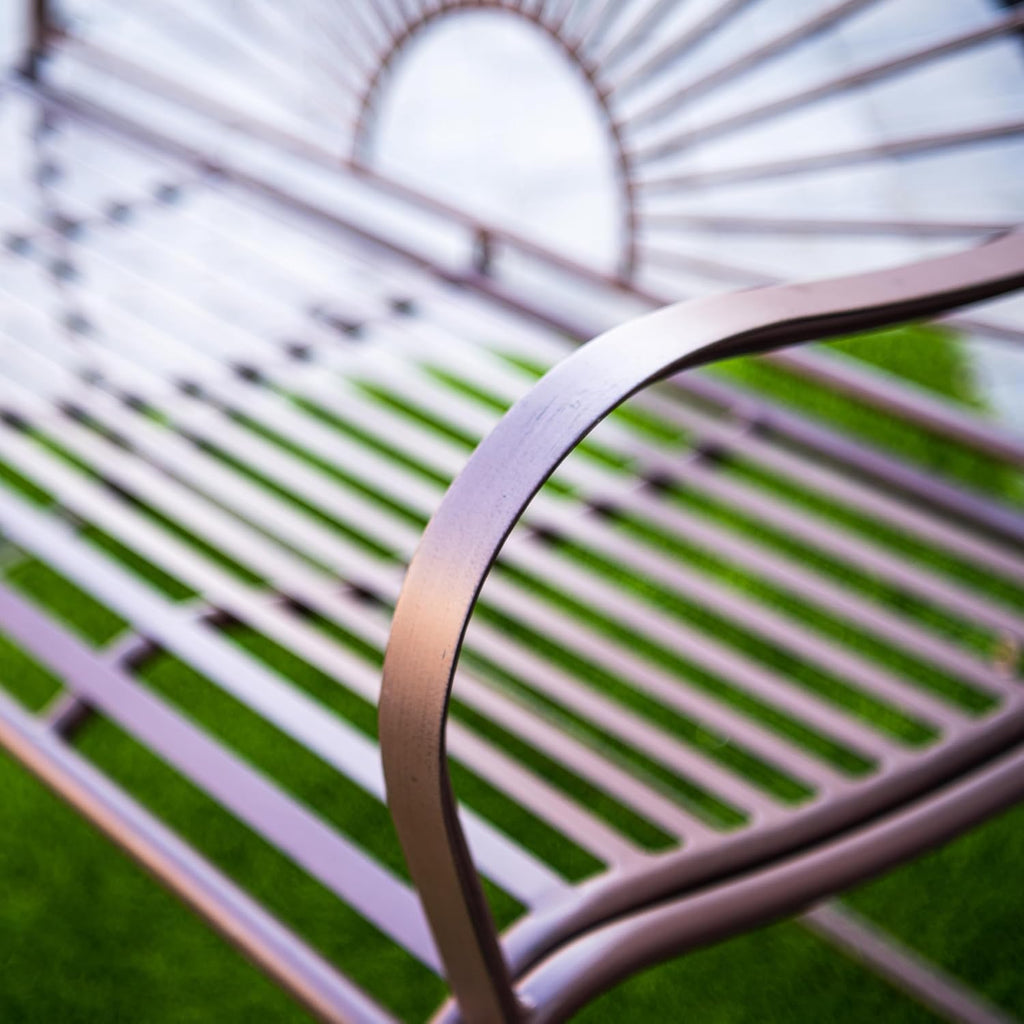 XBrand Outdoor Iron Glider Rocking Bench, Weather-Resistant Patio Glider Rocking Chair with Sun-Pattern Backrest, Heavy-Duty Porch Garden Seating for Yard & Patio, Brown