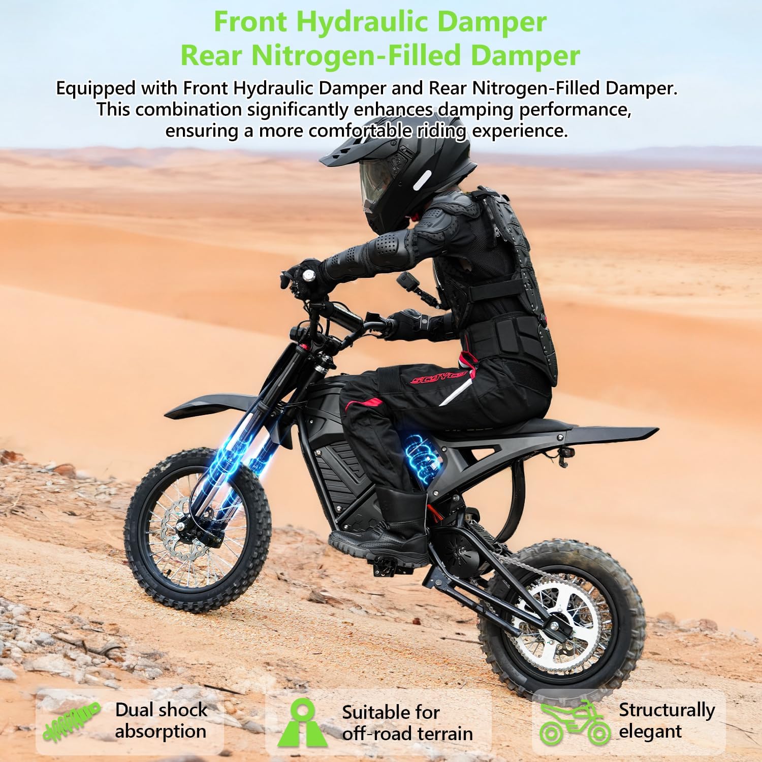 3500W Electric Dirt Bike for Adults & Teens, 63KM/H Off-Road MountainE Motorcycle, 48V 23AH Battery, 40–70KM Range, Full Suspension & Hydraulic Brakes