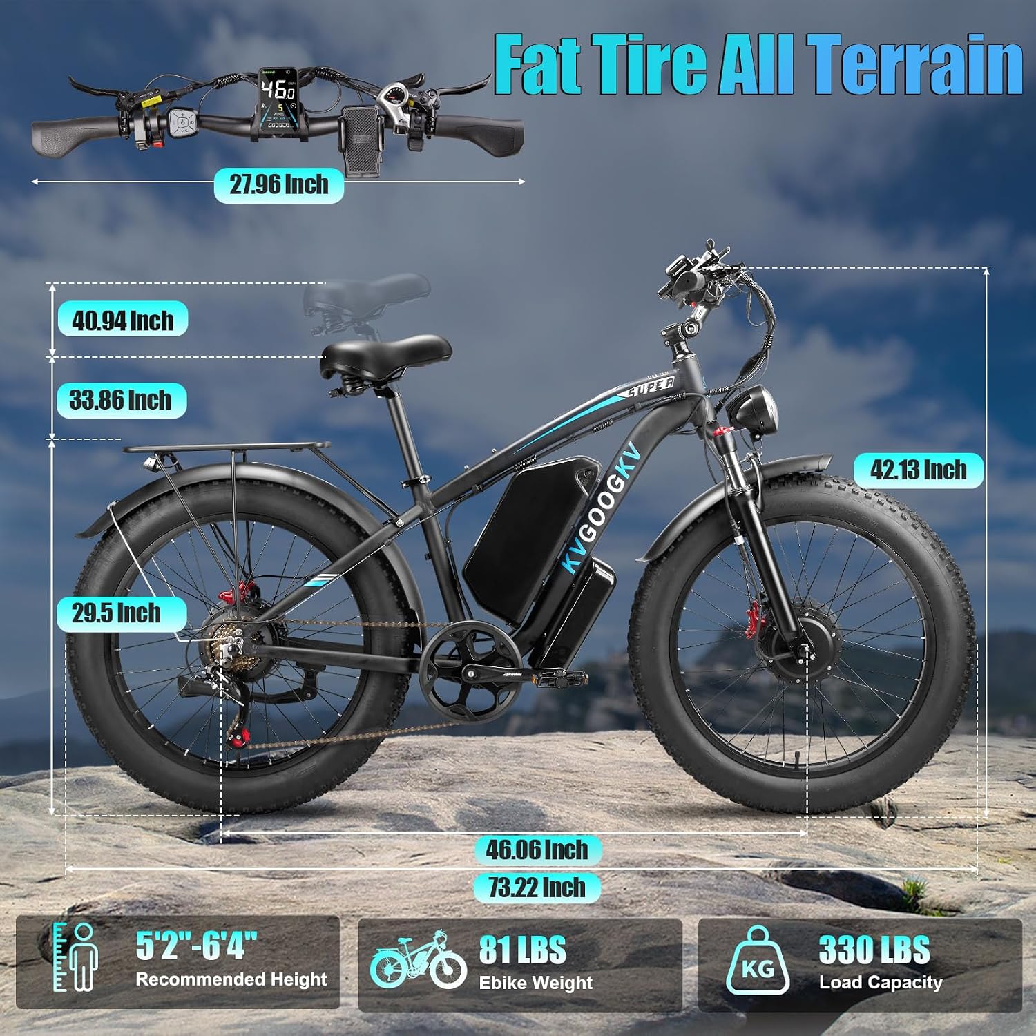 9000W Peak Electric Bike for Adults, 58V Max-Output 1972Wh Dual Motor E-bike, 47MPH Top Speed Fast E-Bike, Up to 105 Miles Long Range,24' x4.0 Fat Tire, Electric Mountain Bicycle for Sand Beach Snow