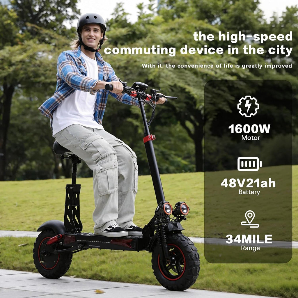 Electric Scooter Adults, 26/37 Miles Long Range, 28/34 Mph Max Speed, 10/11' Off-Road Tires,1200W/1600W Motor, Adjustable Handlebar Height, Dual Braking System,Folding Commuter E Scooter