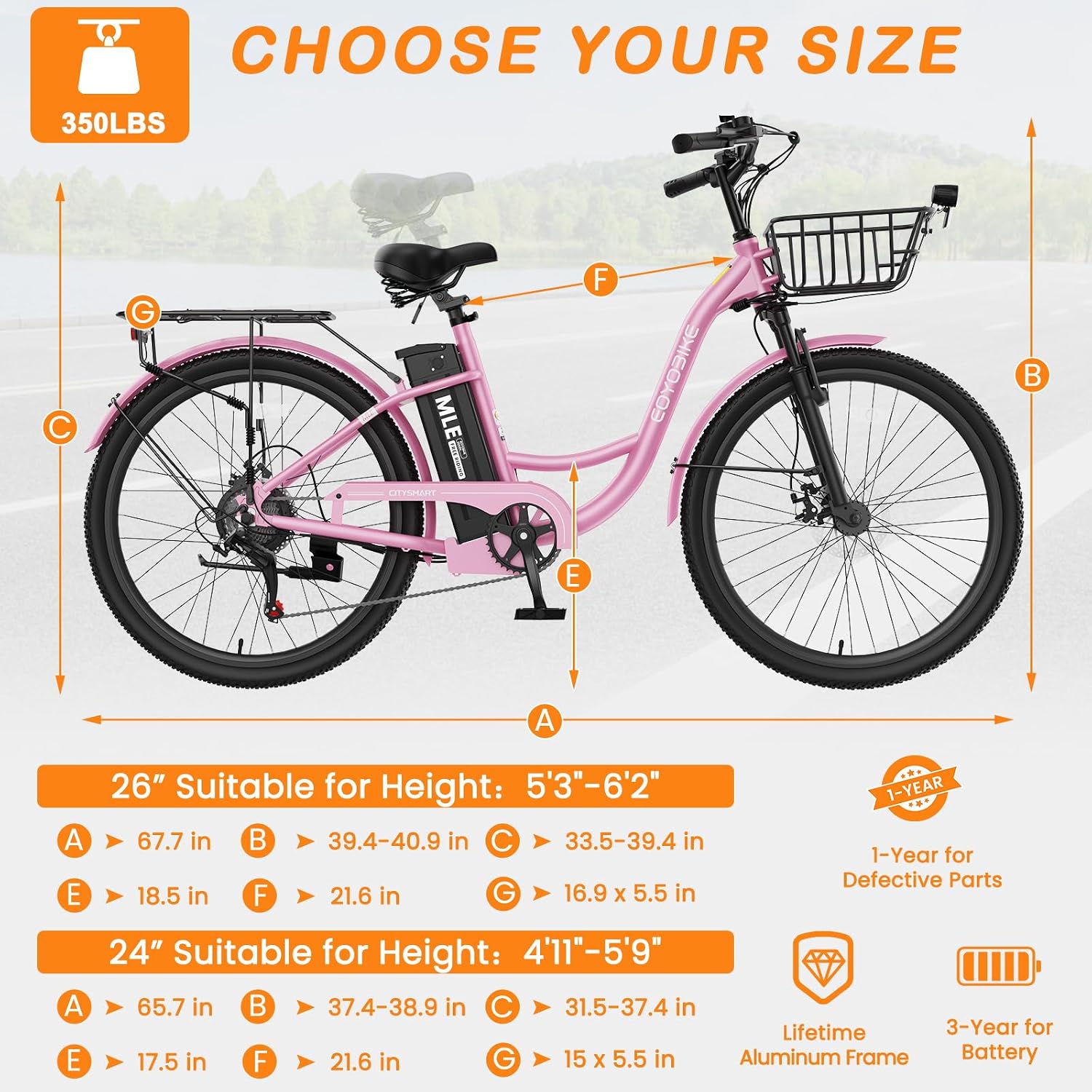 MOPHOTO Electric Bike for Women Adults, 700W Peak Power, 40 Miles Electric Cruiser Bike with 36V 10.4Ah Battery, 7-Speed Electric Bicycle, 24' 26' Tires and Front Fork Suspension