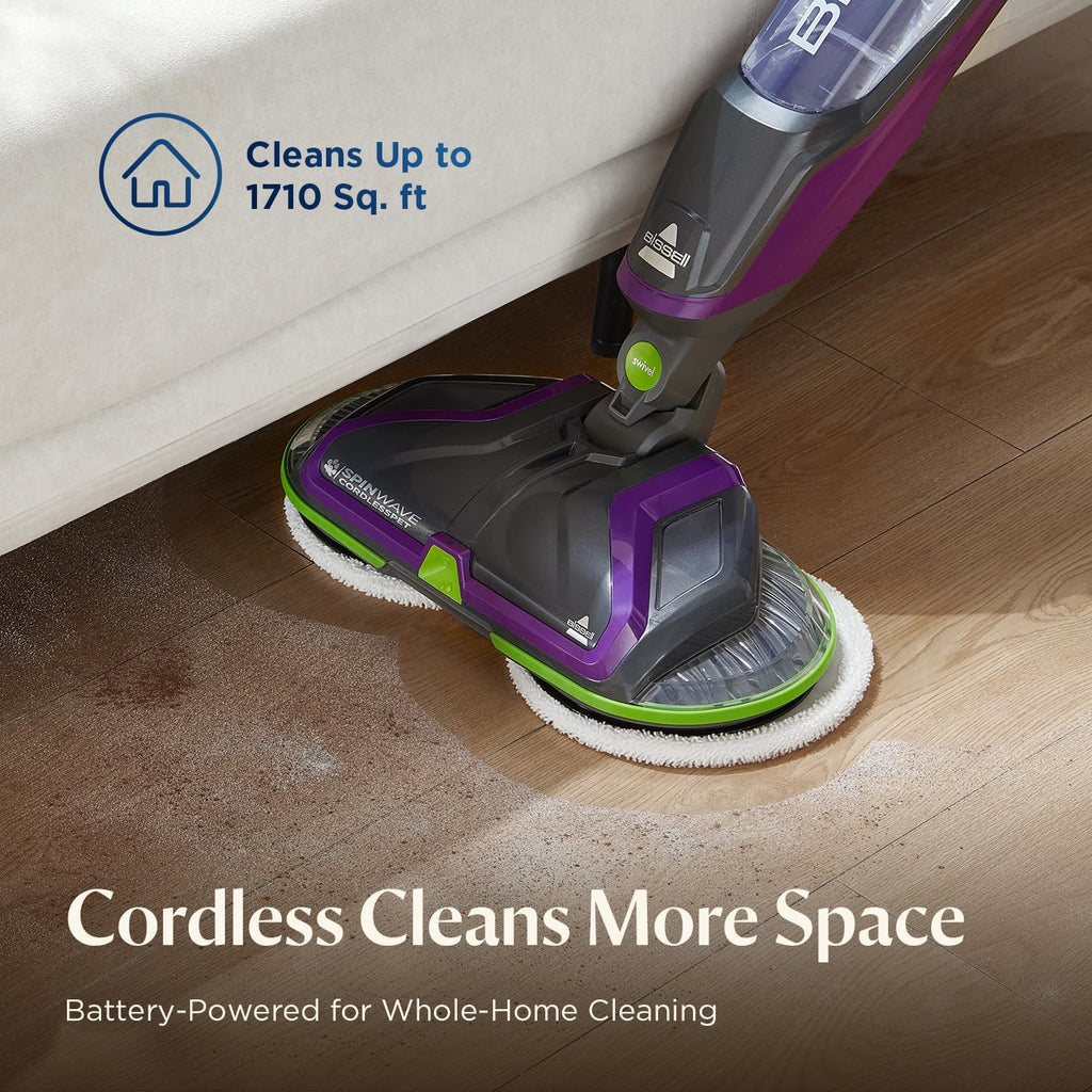 Bissell Spinwave Cordless Pet Spin Mop, 18V Electric Hard Floor Cleaner with Reusable Washable Pads, Pet Stain Removal for Sealed Wood Tile & Laminate Floors, 23157