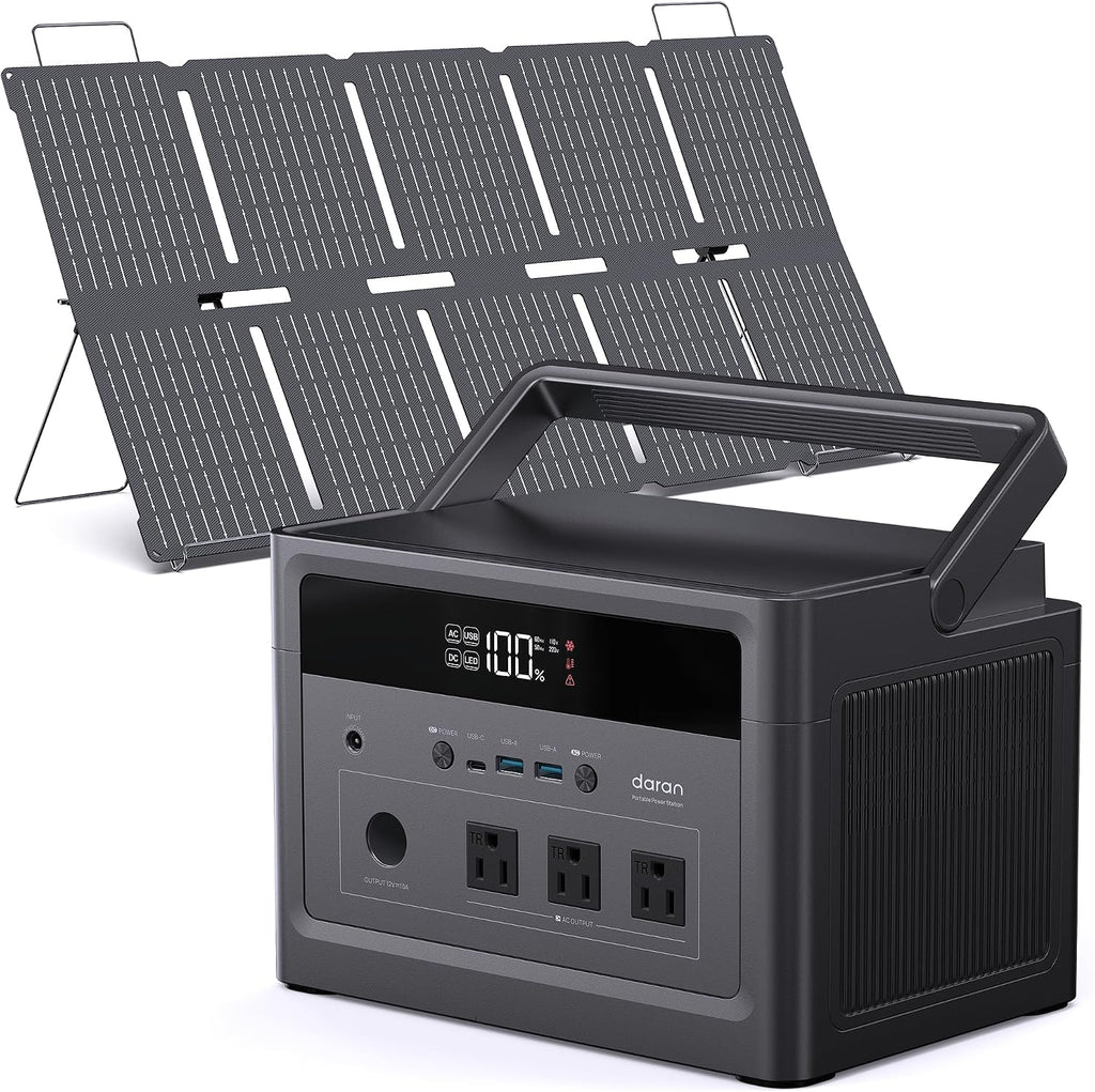 DaranEner 600W Portable Power Station (1200W Peak), 576Wh LiFePO4 Battery Solar Generator with 100W Solar Panel, 3.3H Fast Charge, Emergency Backup for Home Use, CPAP, Camping, RV, Off-Grid Power