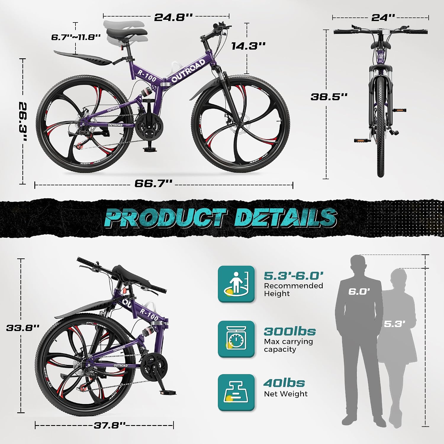 26 Inch Adult Folding Bikes/Mountain Bikes, 21 Speeds Mountain Bicycles with Full Suspension, Dual Disc Brake, High Carbon Steel Frame, Foldable Bike for Men/Women/Teen, Multiple Colors