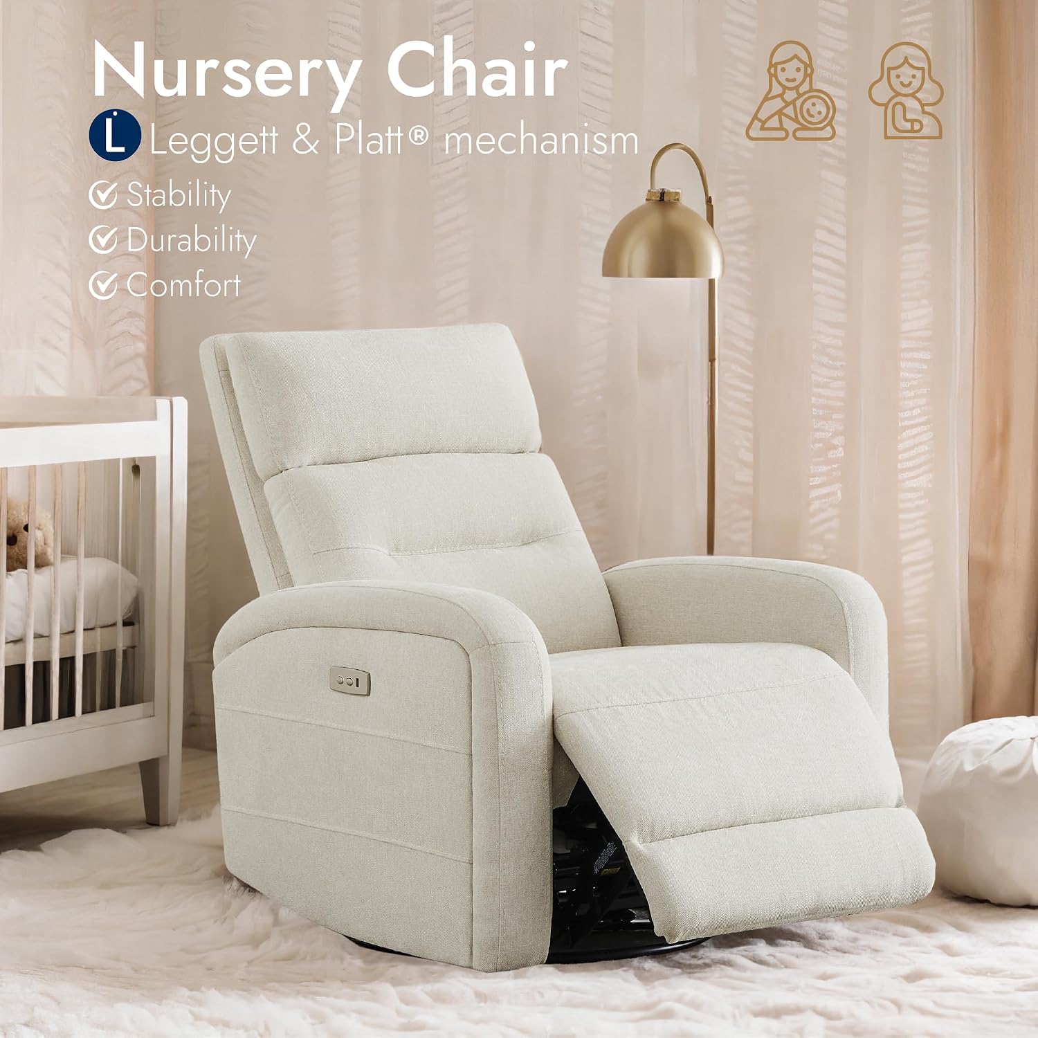 Watson & Whitely Swivel Power Recliner Glider Rocker, Nursery Recliner with Charging Port for Living Room, Fabric in Linen