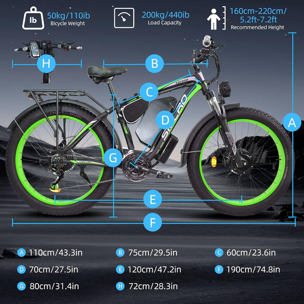 xdc 600 Adult Electric Bike, 5000W Peak Power, 26' Fat Tire All-Terrain E-Bike, 45 Miles Peak Range, 52V 30Ah Battery-Powered Off-Road E-Bike, 45 MPH High Speed