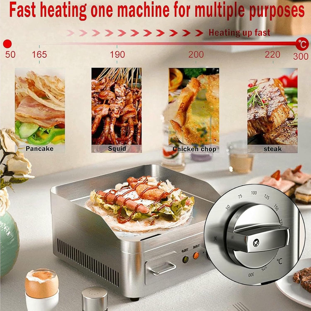 13.7' Commercial Electric Countertop Griddle Grill, Non-Stick Stainless Steel Flat Top Grills for Kitchen Restaurant