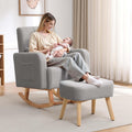 HCHAIRH Rocking Chair with Ottoman, Nursing Glider Rocker with High Backrest and Side Pocket, Comfy Reading Chair with Solid Wood Legs for Nursery/Living Room/Bedroom Light Grey