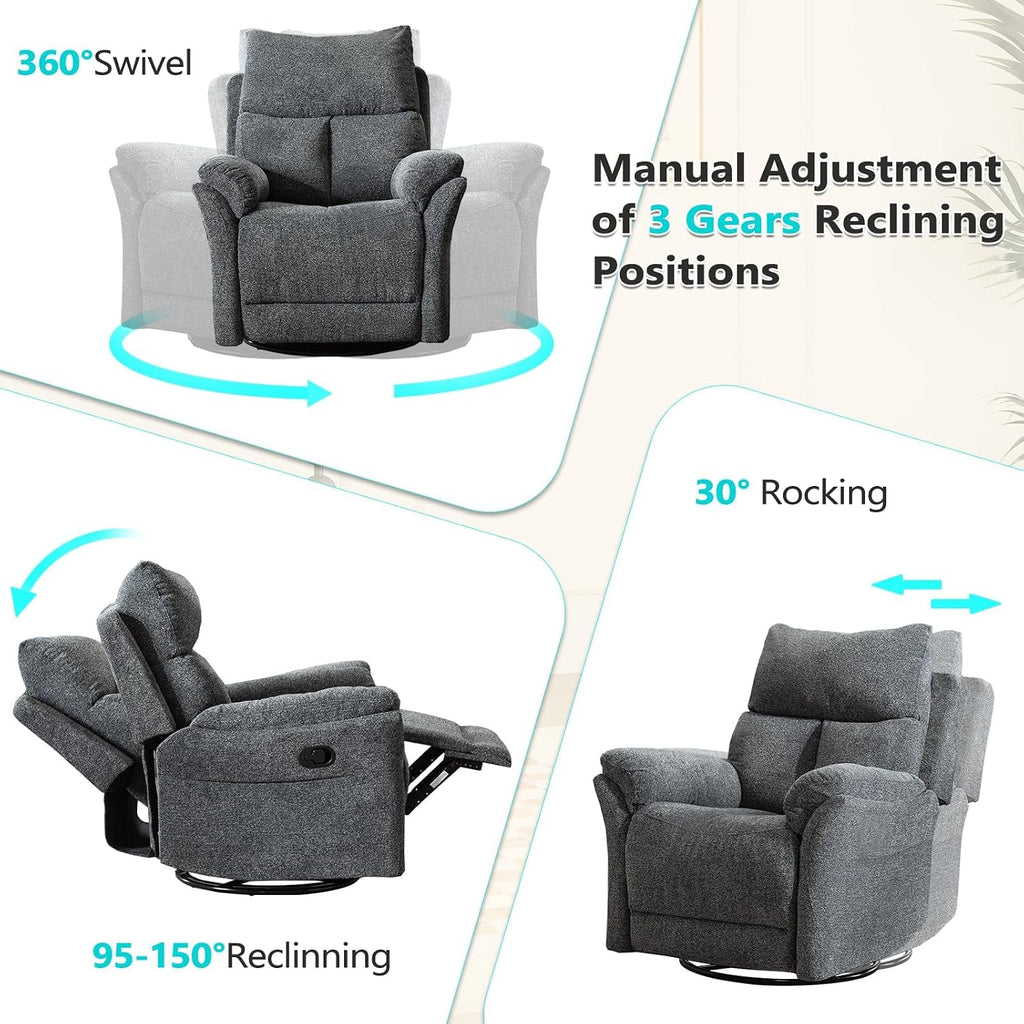 ANJ Swivel Rocker Recliner Chair Set of 2,Manual Fabric Nursery Rocking Recliner, Modern Rocking Reclining Chairs for Living Room, Bedroom, Small Space (Gray)