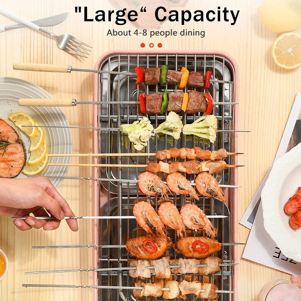 Smokeless Table Grill, Electric BBQ Grill 1500 W for Indoor Outdoor Use, Electric Table Top Griddle, Non-Stick Coating Grill Surface 42.5x20.5 cm, Removable Grease Tray, for Festival Party,Green