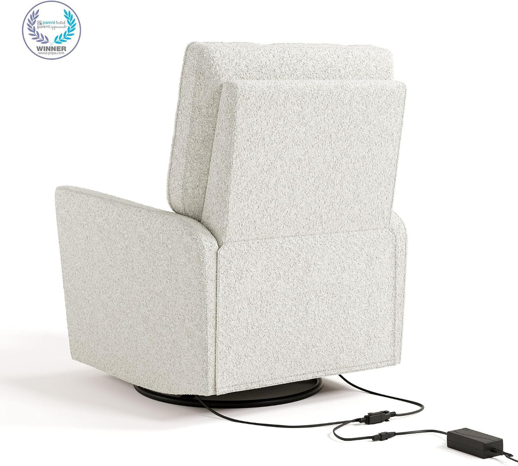 Storkcraft Santorini Deluxe Power Recliner Swivel Glider (Ivory Boucle) – Premium Electronic Power Recliner for Nursery, Includes Dual-USB Charging Port for USB-A & USB-C, Glider Rocking Chair