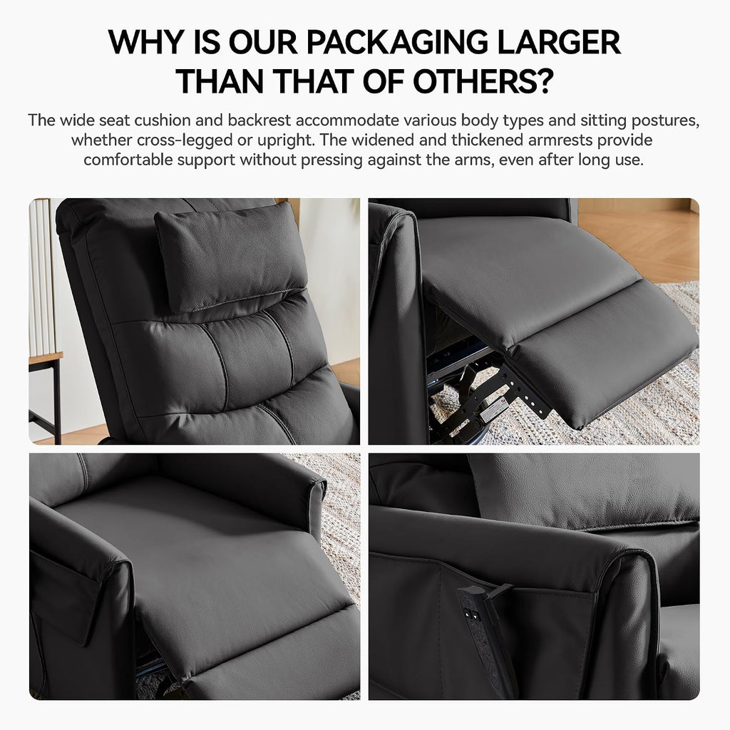 AIRSKY Genuine Leather Power Rocker Recliner Chair, Italian Water-Washing Process, Rocking Chair Nursery,Swivel Rocker Recliner Nursery Glider, Small Recliners for Small Spaces, Black, P1