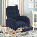 cinkehome Nursery Rocking Chair with Retractable Foot Rest, Teddy Glider Rocking Chair, Mid Century Rocker Chair, High Back, Solid Wood Legs