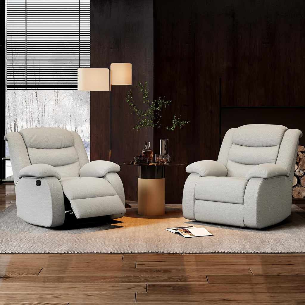 Oversized Fabric Recliner Chair, Overstuffed Manual Recliner Chair Single Sofa with Comfortable Arm and Backrest, Comfty Home Theater Seating for Living Room, Meeting Room, Bedroom, Light Grey