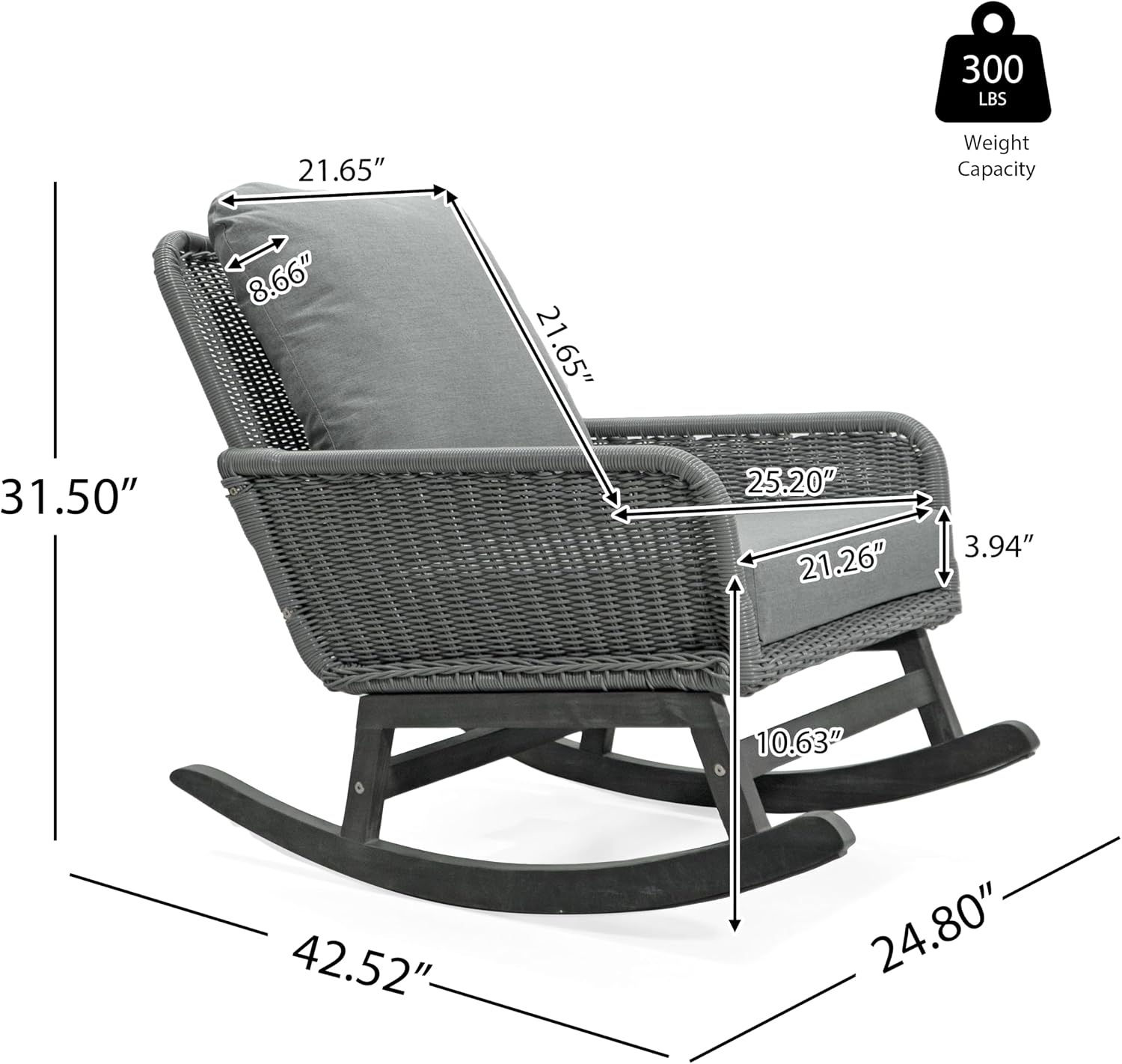 Christopher Knight Home Nadine Patio Rocking Chairs Set of 2, Wicker Rocker, Wood Rocking Chair, PE Rattan Wicker Chair, Rocking Chair with Cushions, Comfort Wicker Rocker for Backyard Balcony, Gray