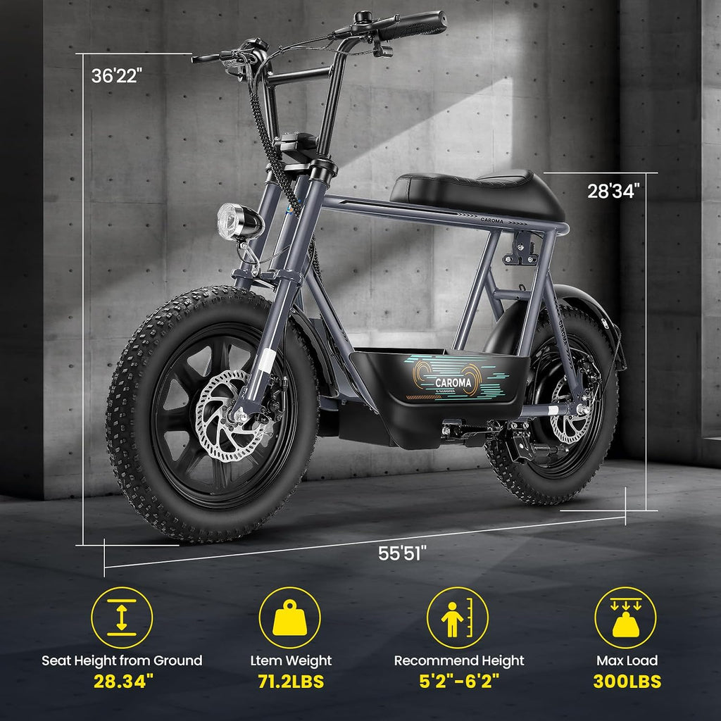 Caroma Peak 1200W/800W/500W Electric Scooter with Seat,16'×3' Fat Tire Ebike All-Terrain,Max 30Miles&20MPH Electric Scooter Adults,Electric Motorcycle Adults with Storage Basket for Pets&Cargo