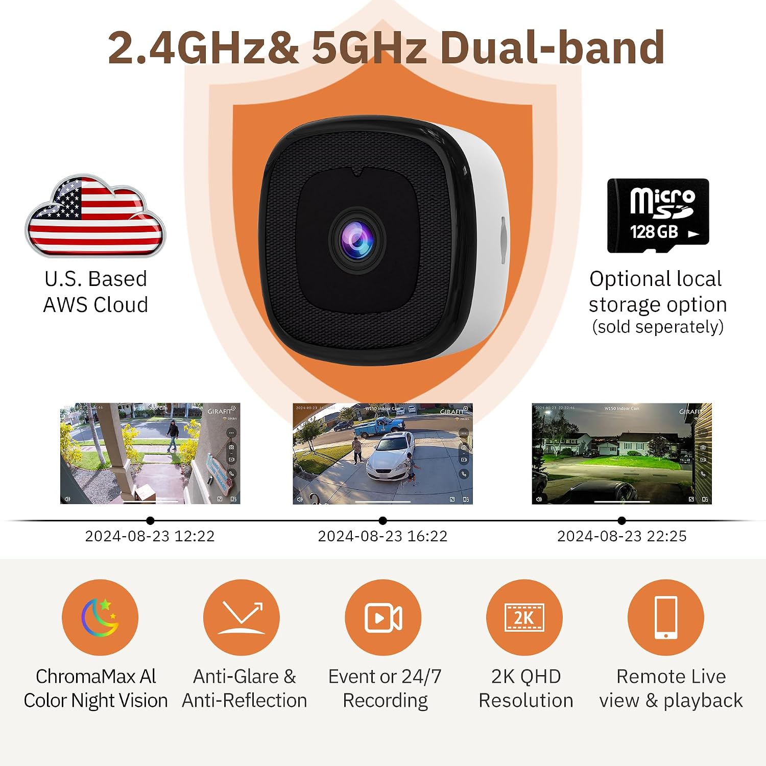3MP 2K Window Camera,2.4GHz & 5GHz WiFi Indoor Cameras for Home Security with ChroMax Al Color Night Vision,Person & Motion Detection,24/7 Recording,Easy & Quick Install(3pcs)