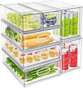 7Pack Clear Fridge Drawer Organizer Pull out Bins Stackable Refrigerator Organizer Bins with Handle for Kitchen Cabinet Organization Divided Produce Saver Container for Fruit Veggie Egg