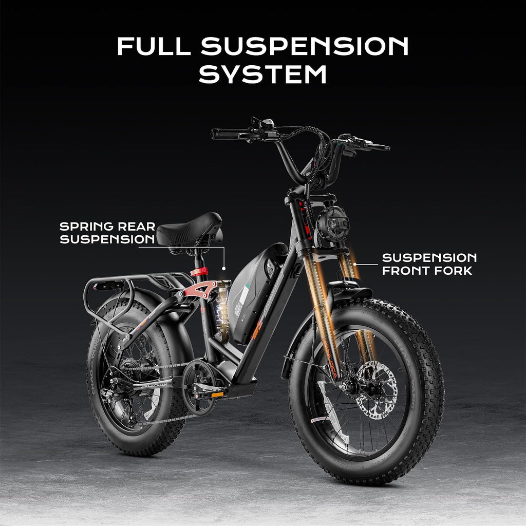 eAhora 2026 Luna/Terra 3000W/1500W 33MPH Dual Motor Ebike for Men Women, 20/15Ah 80+ Mi Long Range Electric Bike for Adults, 20' Fat Tire Full Suspension All-Terrain E-Bike with Hydraulic Disc Brake