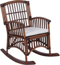 JONATHAN Y RCK200A Swayze Bohemian Farmhouse Woven Rattan/Wood Rocking Chair White Cushion with Brown Frame for Home, Living Room, Bedroom. Guestroom, Foyer, Library