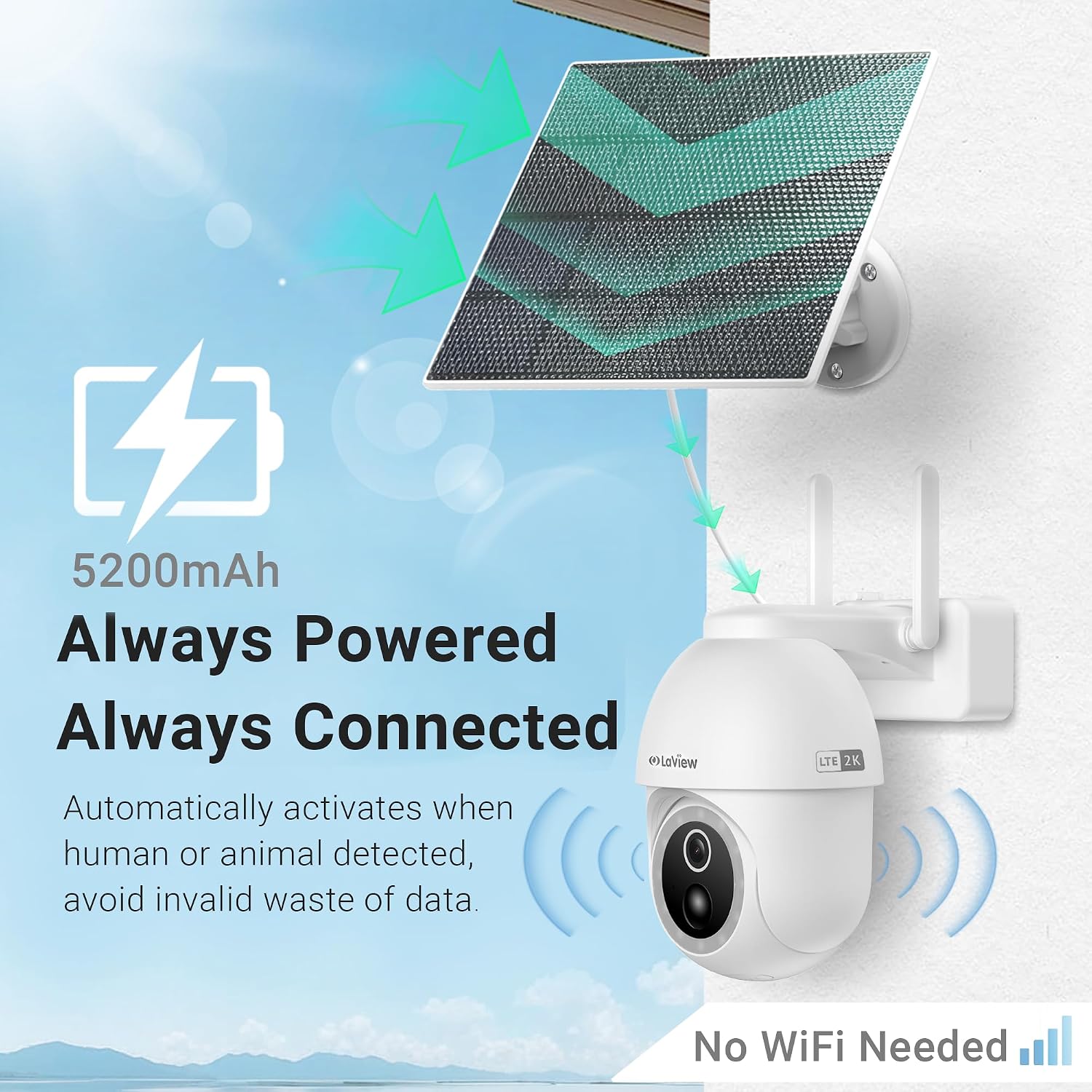 LaView 4G LTE Cellular Security Camera 2K Solar Camera Outdoor Wireless, Solar Powerd Security Camera with Color Night Vision, 360 PT Cameras for Home Security Motion Detection,SD Storage