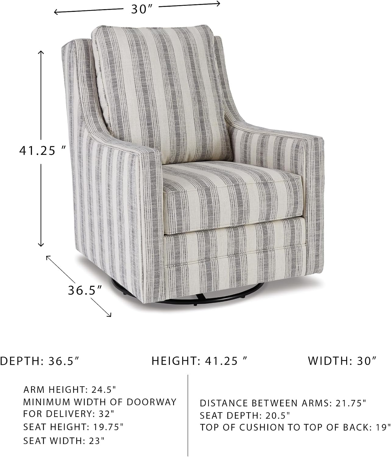 Signature Design by Ashley Kambria Striped Upholstered Swivel Accent Glider Chair, Ivory & Black