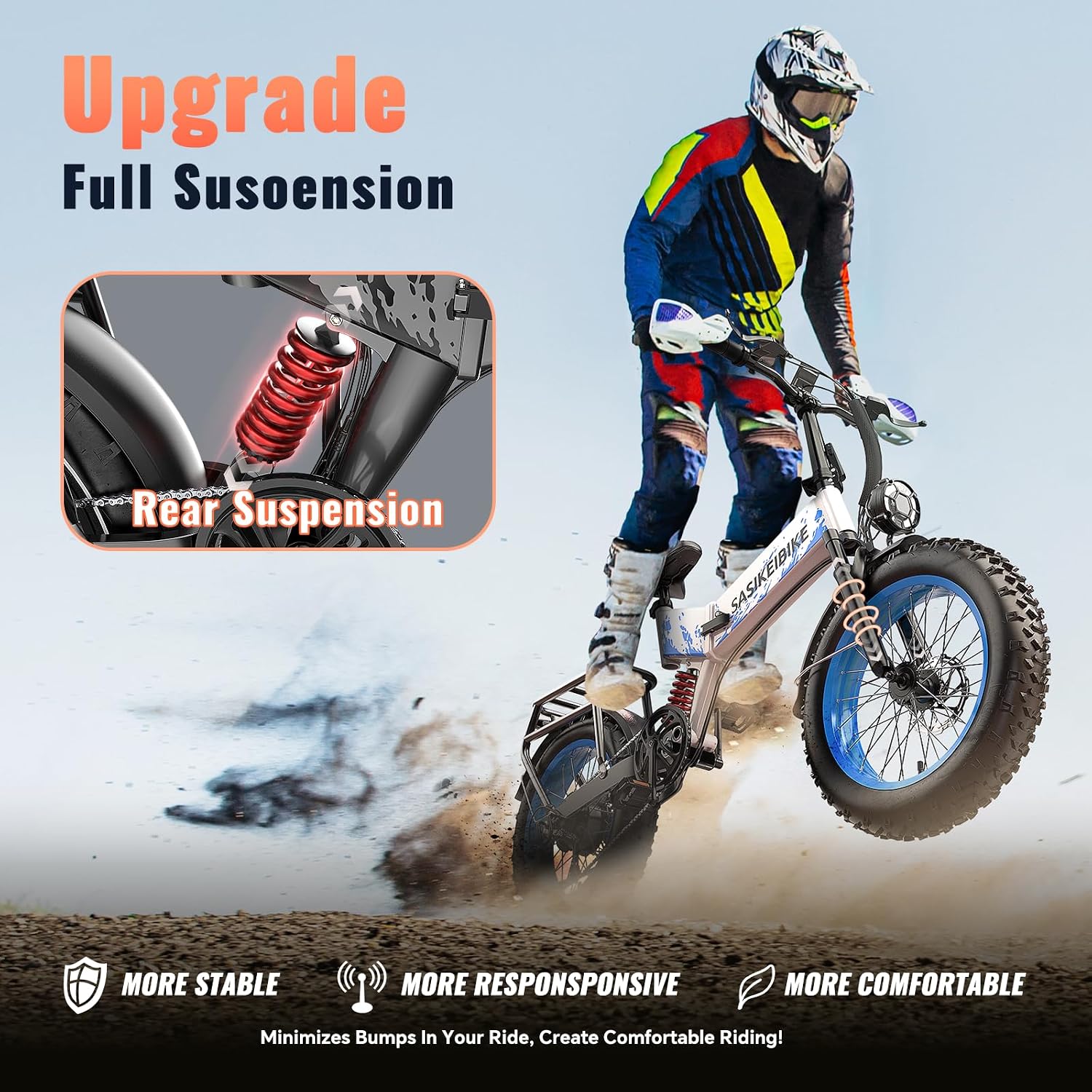 SASIKEIBIKE 1500W Electric Bike for Adults Full Suspension,48/52v 20AH Electric Dirt Bike with 20' x 4.0 Fat Tire,70 Miles Electric Bicycle, Ebike for Snow, Mountains, Road UL Certified