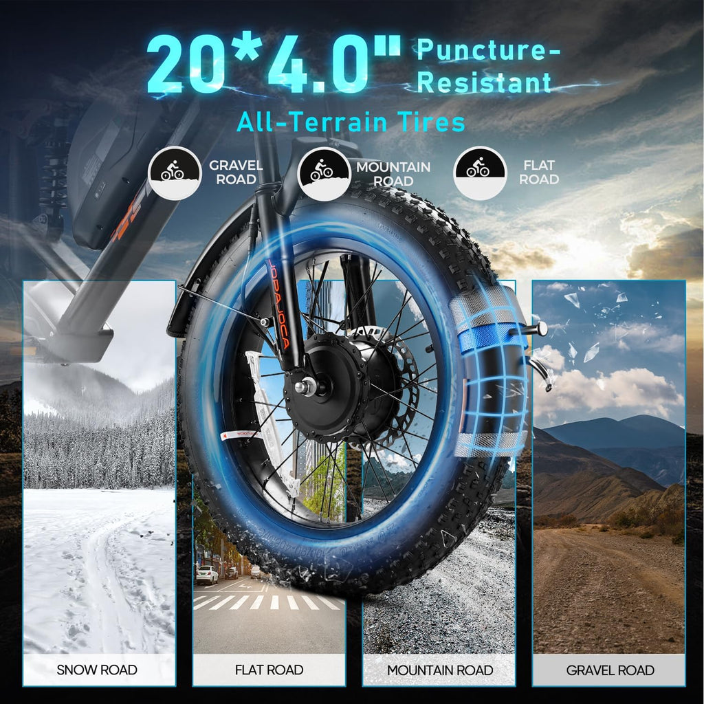 eAhora Terra II Electric Bike - 3000W Peak Dual Motor 33MPH 20Ah Ebike for Adults, 80Miles Long Range 20' Fat Tire Electric Mountain Bike Full Suspension Electric Bicycle with LCD Display