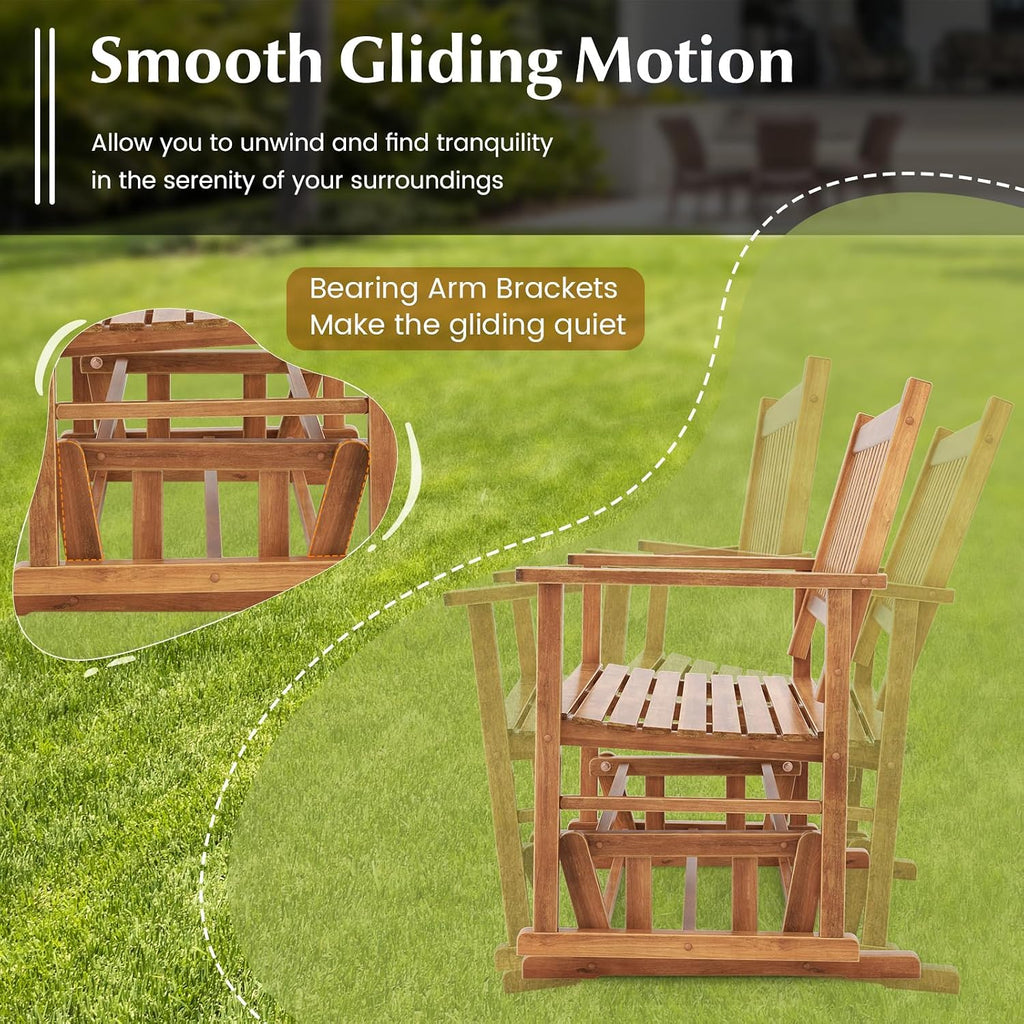 Giantex Outdoor Glider, Patio Glider Bench with Safe Gliding, Slatted Seat & Backrest, 2-Person Loveseat, Glider Rocking Chair, Outside Swing Chair for Garden Yard Lawn Porch Patio Rocker, Natural