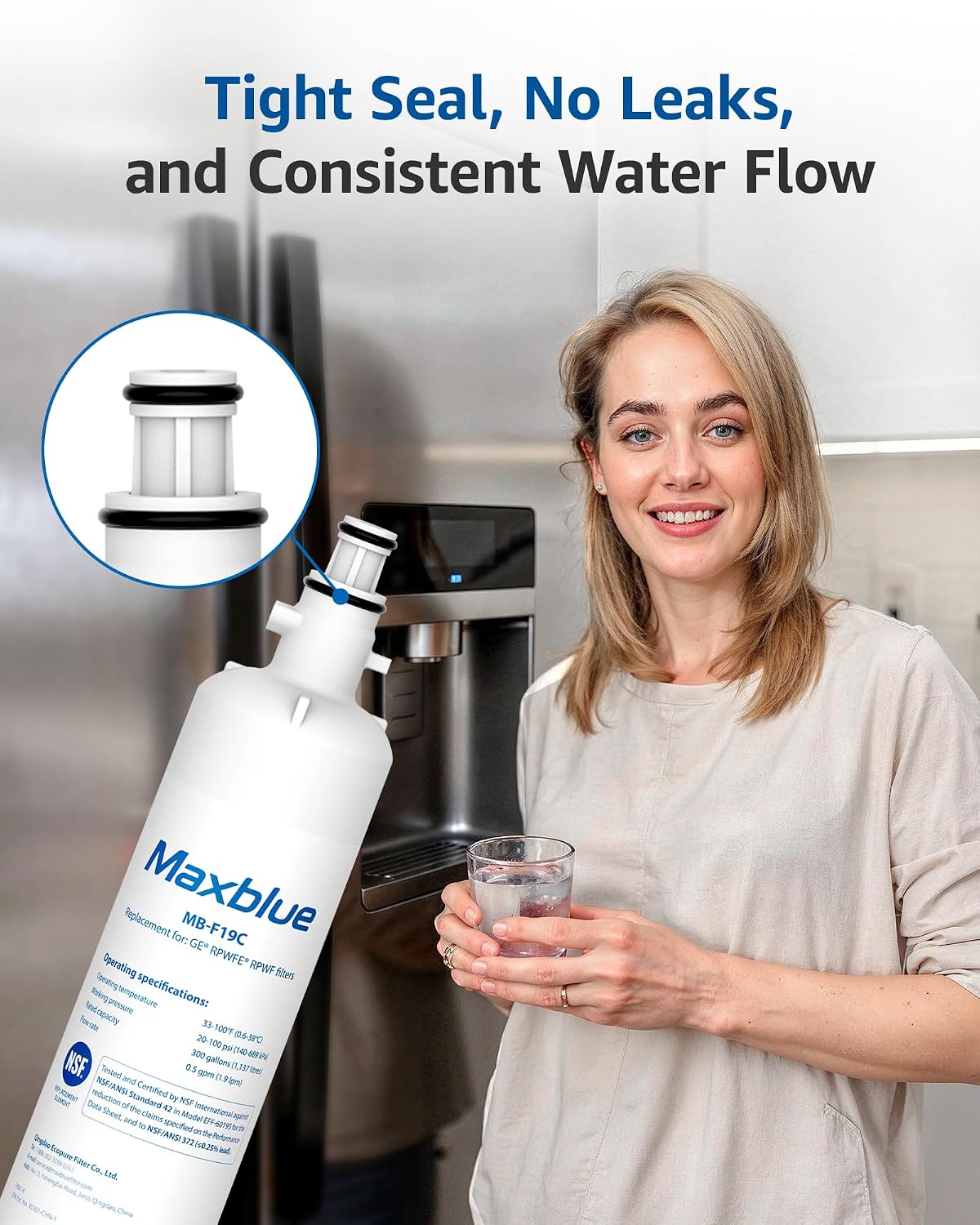 Maxblue MB-F19C Replacement for GE® RPWFE®, RPWF (with CHIP) Refrigerator Water Filter, Compatible with WSG-4, WF277, GFE28GMKES, PFE28KBLTS, GFD28GSLSS, PWE23KSKSS, GYE22HMKES, DFE28JSKSS, 6 Filters