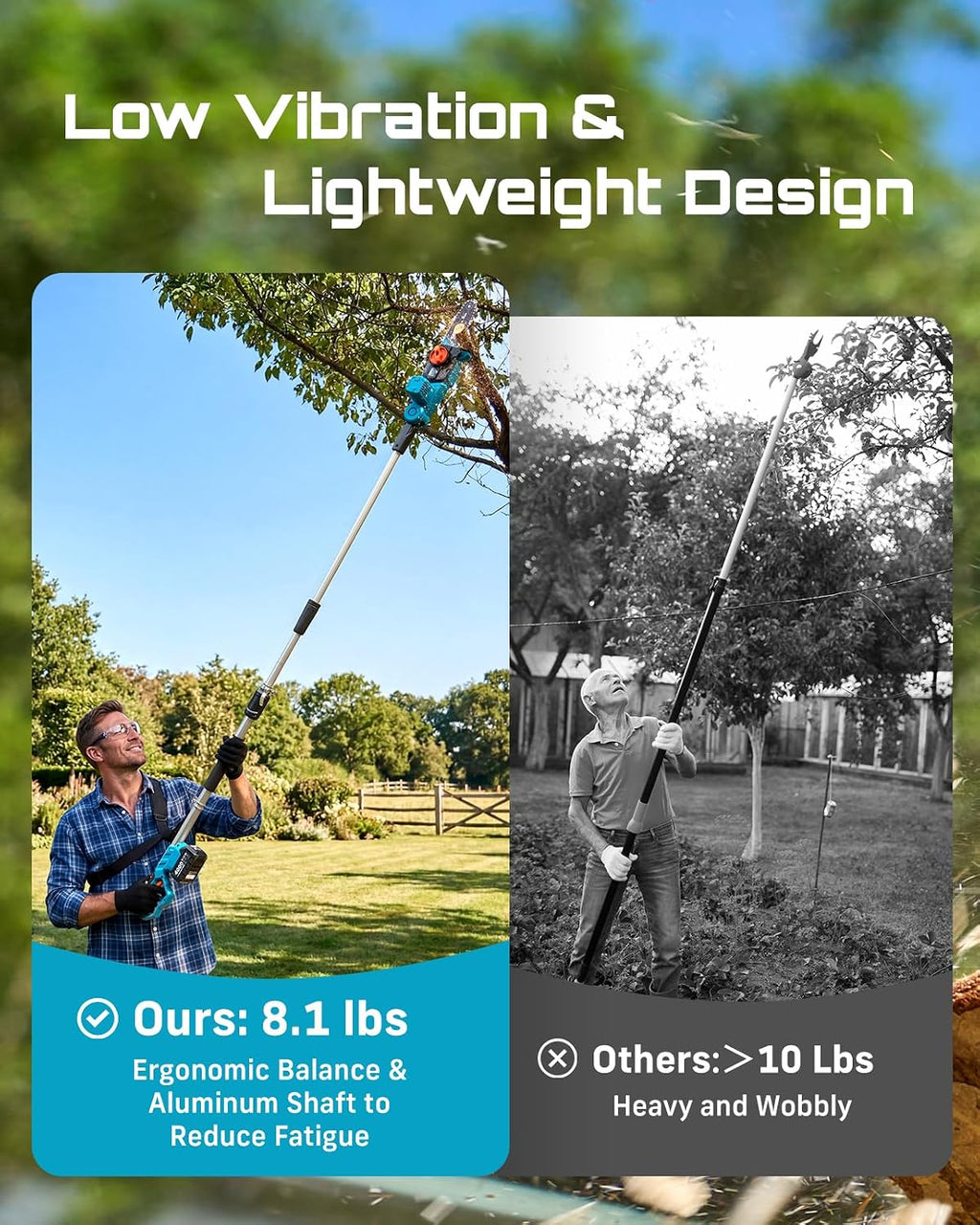 SEESII 8-Inch Electric Pole Saws: 21V Cordless Pole Saws for Tree Trimming, 15-Foot Max Reach, Auto Oiling, Tree Trimmer with 2x4000mAh Battery & Fast Charger, Tree Saw Ideal for Pruning Branches